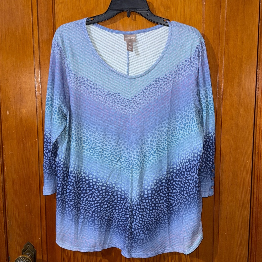 Chico's Gradient Blue V-Neck Top
